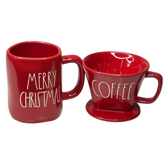 Rae Dunn MERRY CHRISTMAS MUG Coffee Drip Press Pour Over 2-Piece Set Red - Picture 2 of 6